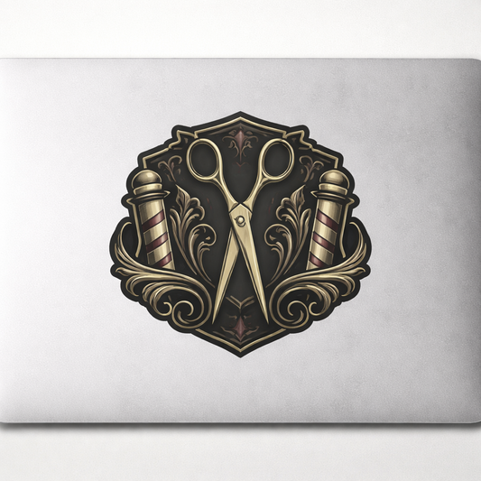 Elegant Barber Sticker Decal Vinyl Laptop Car Window Bumper AUTO Water Bottle Helmets Waterproof Premium Scissors Logo