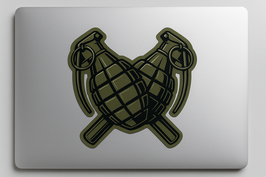 Crossed Grenades Sticker Decal Vinyl Laptop Car Window Bumper AUTO Water Bottle Helmets Waterproof Military