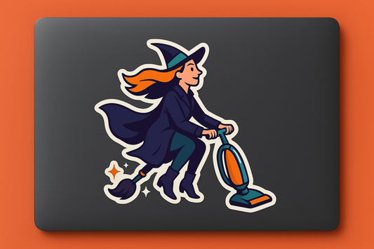 Witch Vacuum Sticker Decal Vinyl Laptop Car Window Bumper AUTO Water Bottle Helmets Waterproof Halloween