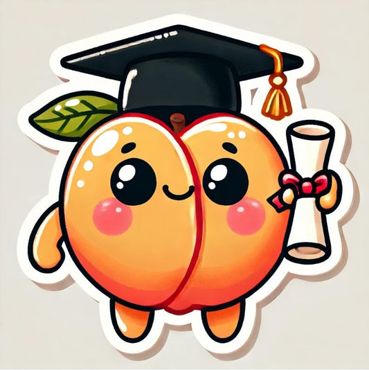 Vinyl sticker: Laptop Wall Car Window Bumper Sticker Waterproof Auto Water Bottle Decal Truck – Georgia Peach with Graduation Cap and Diploma Educational Fruit Sticker for Students and Grads