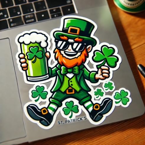 Vinyl sticker: Cool Leprechaun Sunglasses Beer Laptop Wall Car Window Bumper Sticker Decal Truck Waterproof Auto Water Bottle
