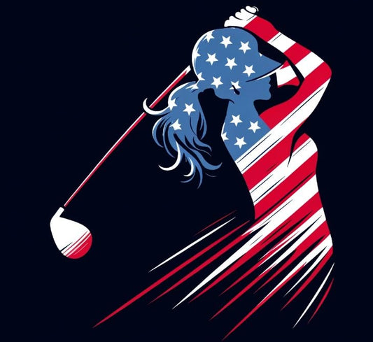 Vinyl sticker: Patriotic Woman Golfer Silhouette Sticker - USA Flag-Themed Woman Golfer Silhouette Sticker - Patriotic, Waterproof Decal for Laptops, Cars, and Water Bottles