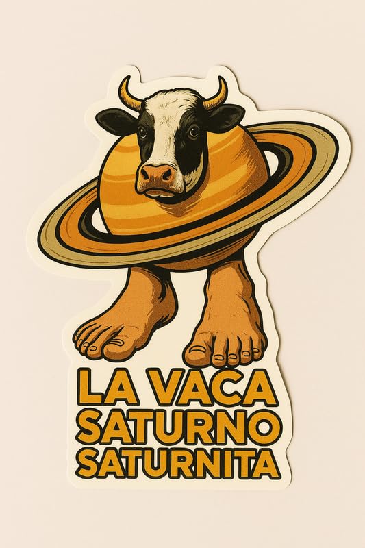 Vinyl sticker: La Vaca Saturno Saturnita Sticker – Funny Cow Saturn Meme Vinyl Decal for Laptop, Wall, Car, Window, Bumper, Water Bottle, Auto, Truck – Retro Surreal Planet Animal – Waterproof – Variation 4
