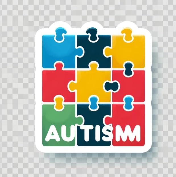 Vinyl sticker: Autism Awareness Puzzle Pieces Sticker with Bold Inscription - Inclusive Design for All Surfaces
