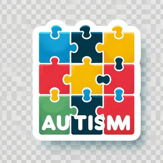 Vinyl sticker: Autism Awareness Puzzle Pieces Sticker with Bold Inscription - Inclusive Design for All Surfaces