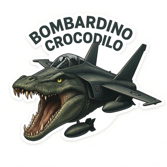 Vinyl sticker: Waterproof Bombardino Crocodilo Sticker for Laptop Wall Car Window Bumper Decal Truck Auto Water Bottle – Jet Fighter Crocodile Aircraft with Bomb Drop 4in