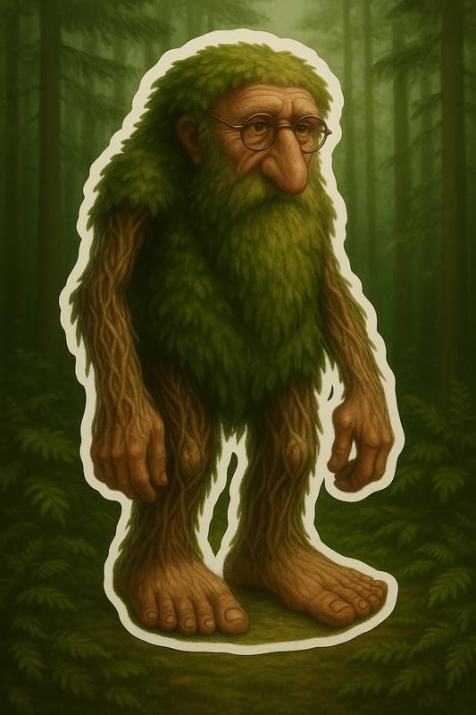 Vinyl sticker: Laptop Wall Car Window Bumper Sticker Decal Truck Waterproof Auto Water Bottle BRR BRR TARFLEM Forest Guardian Troll in Deep Woods with Moss Beard and Bark Limbs Nature Creature Design