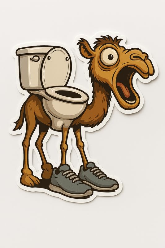 Vinyl sticker: Laptop Wall Car Window Bumper Sticker Decal Truck Waterproof Auto Water Bottle CAMELRINO TAZZINO Funny Camel with Toilet Body and Sneakers Surreal Animal Meme Cartoon Vinyl Art