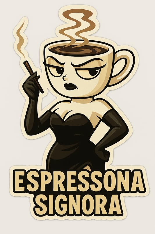 Vinyl sticker: Laptop Wall Car Window Bumper Sticker Decal Truck Waterproof Auto Water Bottle Espressona Signora Coffee Cup Diva Retro Femme Fatale Espresso Character