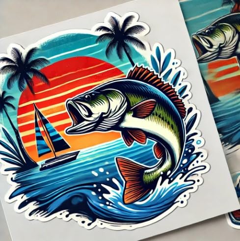 Vinyl sticker: Largemouth Bass and Sailboat Sticker - Florida Nature and Nautical Decal for Laptop, Car, Window, Bumper, and Water Bottle