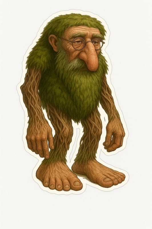 Vinyl sticker: Laptop Wall Car Window Bumper Sticker Decal Truck Waterproof Auto Water Bottle BRR BRR TARFLEM Mossy Forest Troll with Glasses and Bark Limbs Funny Tree Creature Nature Woodland Design