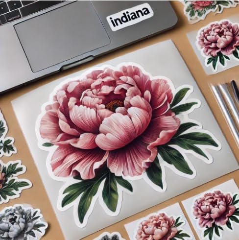 Vinyl sticker: Peony Indiana State Flower Vinyl Sticker for Laptop, Wall, Car, Window, Bumper, Decal, Truck, Waterproof, Auto, Water Bottle (6)