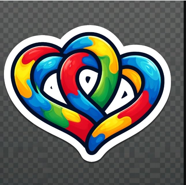 Vinyl sticker: Autism Awareness Intertwined Hearts Sticker - Colorful Unity Decal for Laptops, Cars, Windows, and Bottles