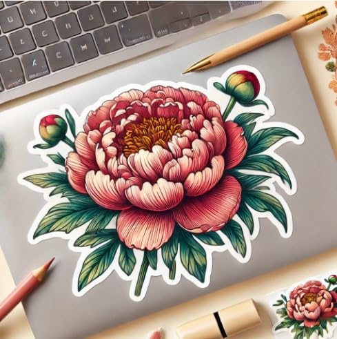 Vinyl sticker: Peony Indiana State Flower Vinyl Sticker for Laptop, Wall, Car, Window, Bumper, Decal, Truck, Waterproof, Auto, Water Bottle. Variation 3 (6)