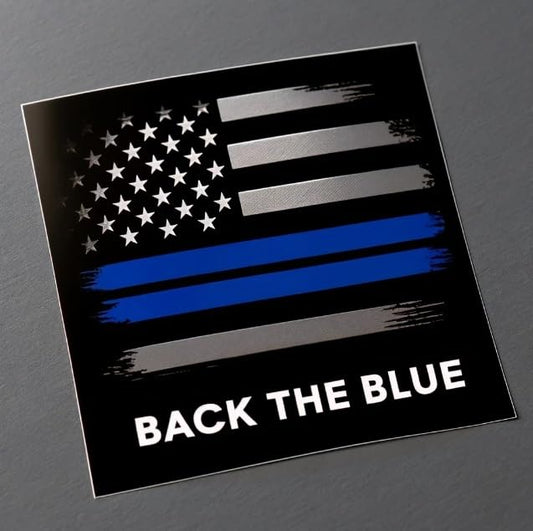 Vinyl sticker: Police Officer Thin Blue Line Flag Sticker - Metallic Decal for Law Enforcement Honor, Car, Laptop, Window, Bumper, Waterproof, Auto, Wall, Water Bottle