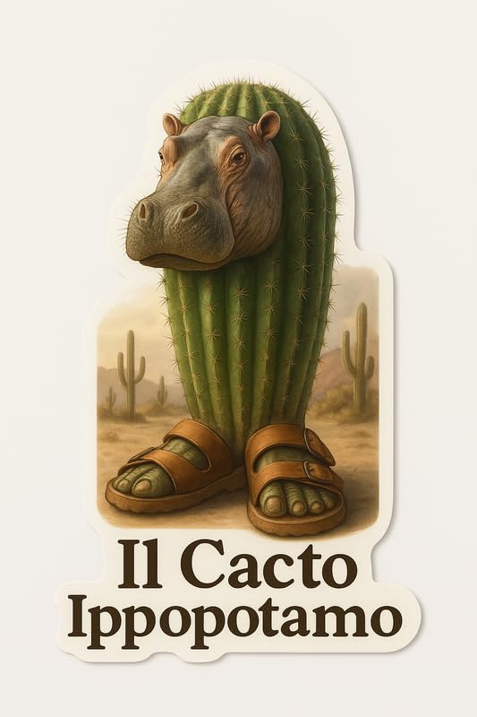 Vinyl sticker: Il Cacto Ippopotamo Vinyl Sticker – Realistic Cactus Hippo Hybrid Decal for Laptop, Wall, Car, Window, Bumper, Water Bottle, Auto, Truck – Surreal Funny Animal Art – Waterproof – Variation 4