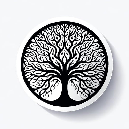 Vinyl sticker: Minimalist Tree of Life Sticker - Elegant Black Silhouette Decal for Spiritual and Artistic Expression