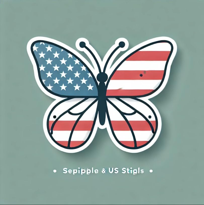 Vinyl sticker: Minimalist American Flag Butterfly Sticker - Simple USA Decal for Laptop, Wall, Car, Window, Bumper, Truck, Waterproof Vinyl for Water Bottle and Auto