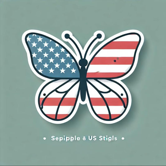 Vinyl sticker: Minimalist American Flag Butterfly Sticker - Simple USA Decal for Laptop, Wall, Car, Window, Bumper, Truck, Waterproof Vinyl for Water Bottle and Auto