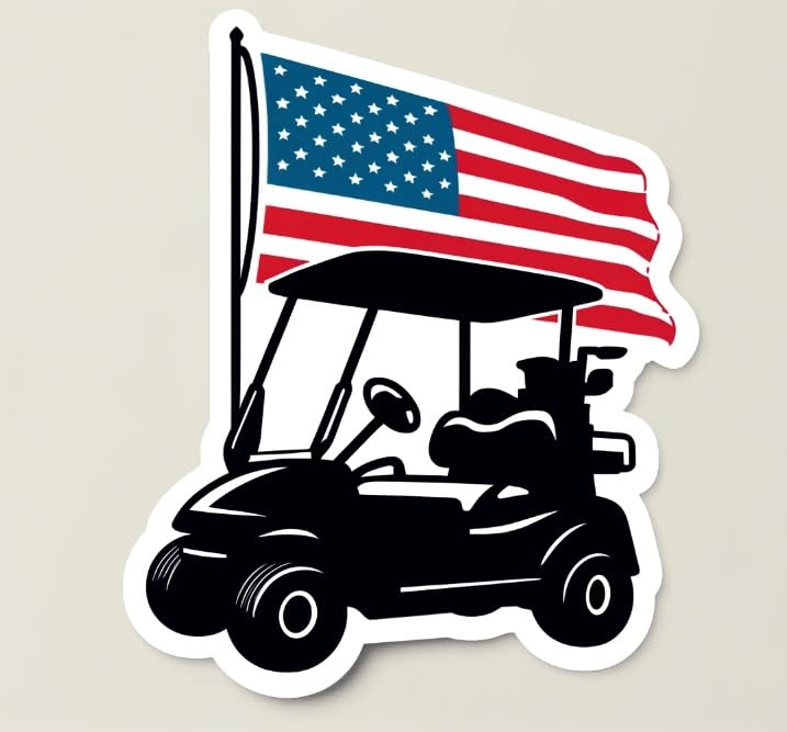 Vinyl sticker: Minimalist 'Cart Life' White Golf Cart with Rear-End USA Flag Silhouette Sticker - Elegant Black and White Design, Waterproof Decal for Golf Enthusiasts (4)