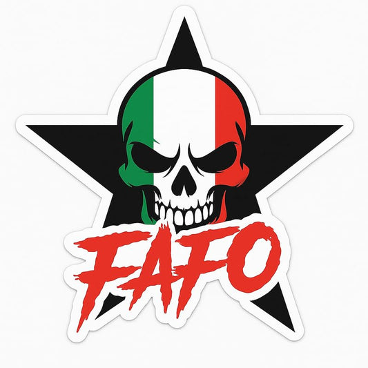 Vinyl sticker: FAFO Skull Star Sticker – Mexican Flag Skull with Red Grunge FAFO Text – Vinyl Decal for Laptop, Wall, Car, Window, Bumper, Truck, Auto, Water Bottle – F*CK Around and Find Out – Variation 18