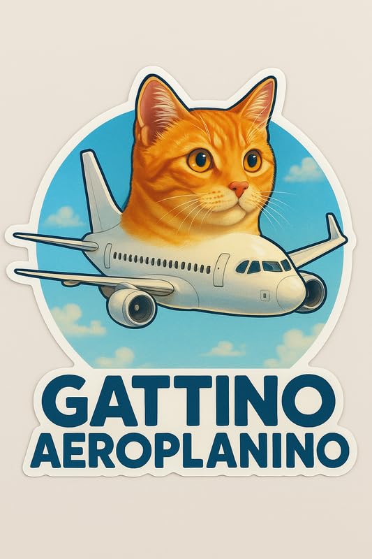 Vinyl sticker: Laptop Wall Car Window Bumper Sticker Decal Truck Waterproof Auto Water Bottle Gattino Aeroplanino Orange Tabby Cat Plane Funny Animal Jet Hybrid Sticker