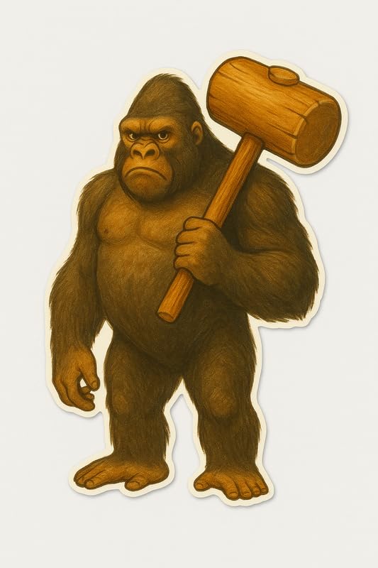 Vinyl sticker: Gorillardo Mazzuoloni Full Body Waterproof Sticker for Laptop Wall Car Window Bumper Decal Truck Auto Water Bottle with Meme Hammer Gorilla Design