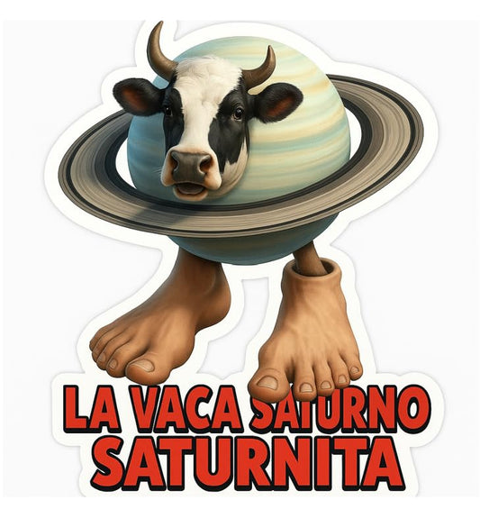 Vinyl sticker: La Vaca Saturno Saturnita Sticker for Laptop Wall Car Window Bumper Truck Auto Water Bottle – Planet Cow Meme Hybrid Vinyl Decal 4 in