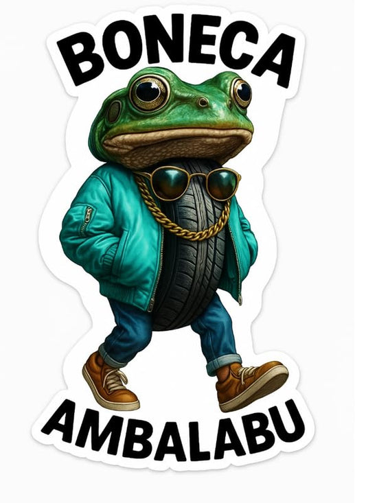 Vinyl sticker: Boneca Ambalabu Frog Tire Waterproof Sticker for Laptop Wall Car Window Bumper Decal Truck Auto Water Bottle – Vinyl Meme Creature with Compact Top Text 4 in