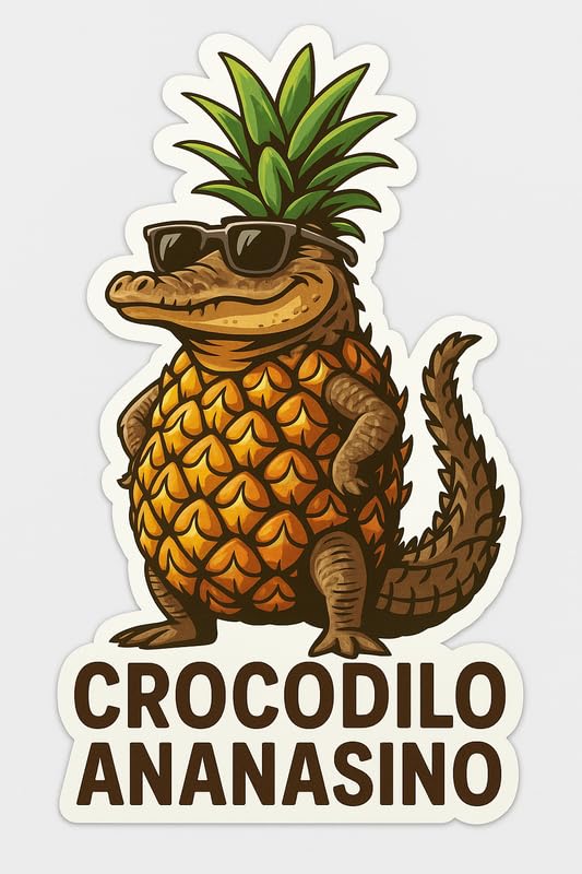Vinyl sticker: Laptop Wall Car Window Bumper Sticker Decal Truck Waterproof Auto Water Bottle Crocodilo Ananasino Pineapple Crocodile with Sunglasses Funny Tropical Meme