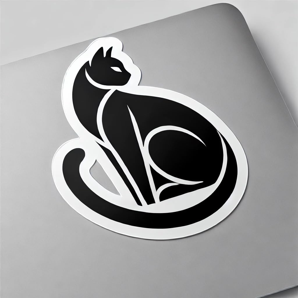 Vinyl sticker: Minimalist Black Cat Sticker for Laptop, Wall, Car, Window, Bumper, Truck - Sleek and Elegant Design