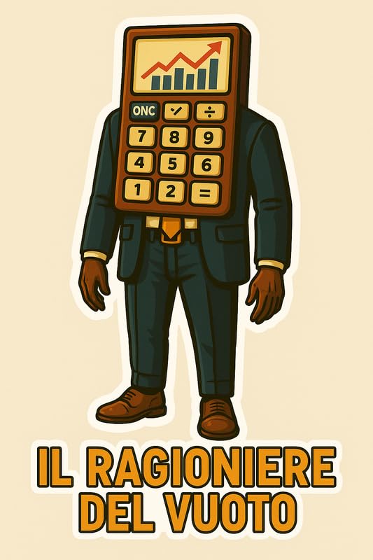 Vinyl sticker: Il Ragioniere del Vuoto Funny Sticker – Surreal Calculator-Head Businessman Vinyl Decal for Laptop, Wall, Car, Window, Bumper, Water Bottle, Auto, Truck – Absurd Finance Humor Art
