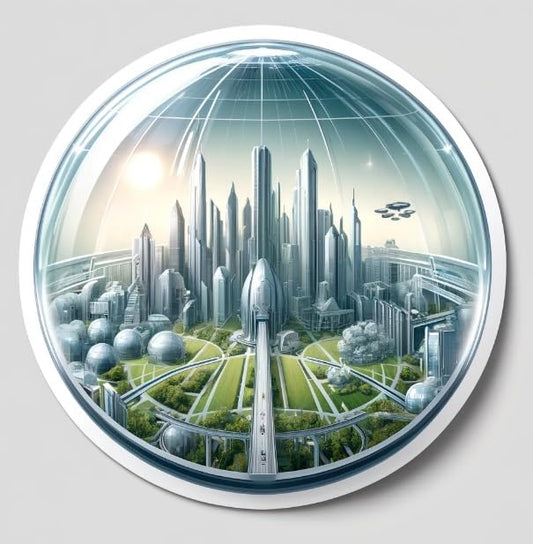 Vinyl sticker: Futuristic Utopian Cityscape Decal: Eco-Friendly and Advanced Technology Sticker for Laptop, Car, Window, Wall - Waterproof and UV Resistant