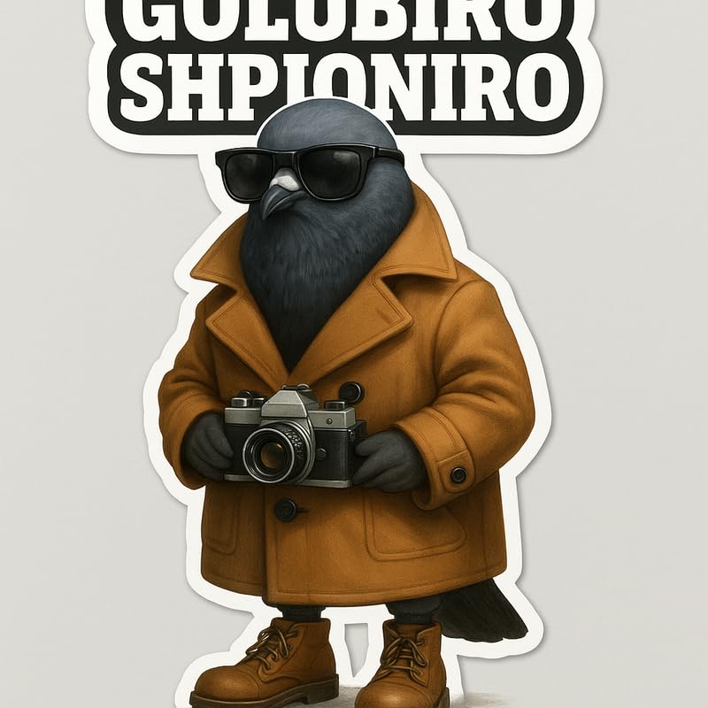 Vinyl sticker: Golubiro Shpioniro Sticker – Italian Brainrot Meme Vinyl Decal for Laptop, Car, Bumper, Wall, Window, Water Bottle, Auto, Truck – Spy Pigeon in Coat with Camera
