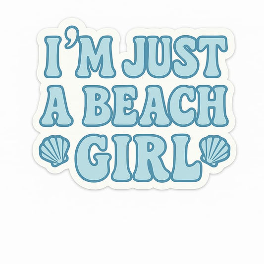 Vinyl sticker: Pink Beach Girl Waterproof Sticker – I'm Just a Beach Girl Vinyl Decal for Laptop, Car, Window, Wall, Bumper, Water Bottle, Truck, Auto – Cute Shell Quote Aesthetic – Variation 4