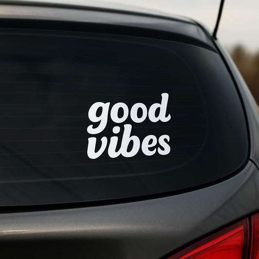 Vinyl sticker: Waterproof Car Window Sticker Vinyl Decal for Laptop Wall Bumper Truck Auto Water Bottle “Good Vibes” Retro Bold Font Minimal Design for Rear Windshield