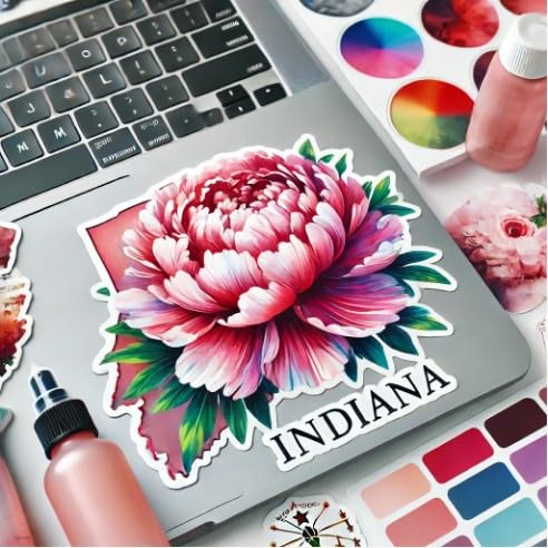 Vinyl sticker: Peony Indiana State Flower Vinyl Sticker for Laptop, Wall, Car, Window, Bumper, Decal, Truck, Waterproof, Auto, Water Bottle. Variation 2 (4)