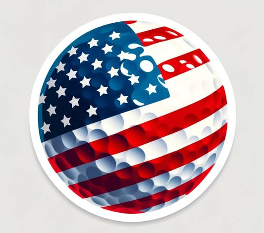 Vinyl sticker: Patriotic USA Flag Golf Ball Sticker - Stars and Stripes, Waterproof Decal for Sports Enthusiasts, Ideal for Laptops, Cars, and Equipment
