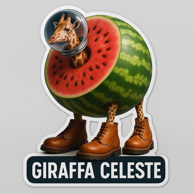 Vinyl sticker: Giraffa Celeste Funny Waterproof Laptop Wall Car Window Bumper Sticker Decal Truck Auto Water Bottle with Realistic Watermelon Astronaut Giraffe