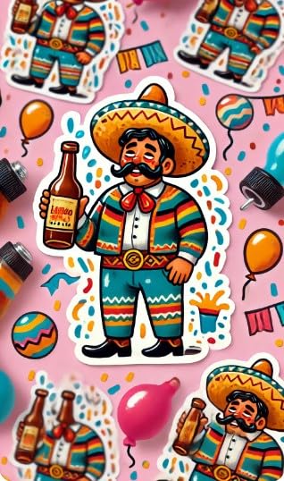 Vinyl sticker: El Borracho Cheerful Full-Body Sticker Decal – Fun Mexican Lotería Design for Laptop, Wall, Car, Window, Bumper, Truck, Waterproof, Auto, Water Bottle (6)