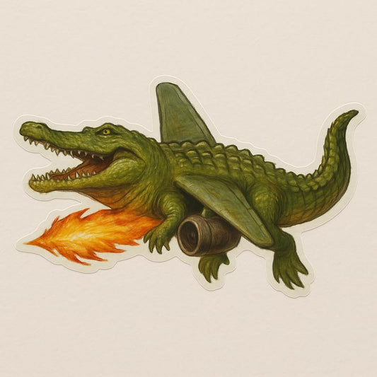 Vinyl sticker: Bombardino Crocodilo Sticker – Italian Brainrot Meme Vinyl Decal for Laptop, Car, Window, Wall, Bumper, Water Bottle, Auto, Truck – Crocodile Airplane Hybrid Breathing Fire