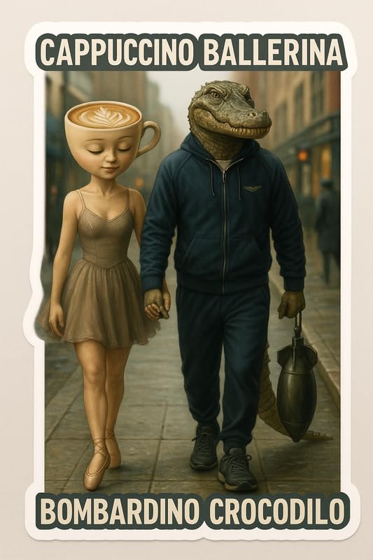 Vinyl sticker: Waterproof Cappuccino Ballerina & Bombardino Crocodilo Sticker for Laptop Wall Car Window Bumper Decal Truck Auto Water Bottle – Cinematic Realistic Couple 4in