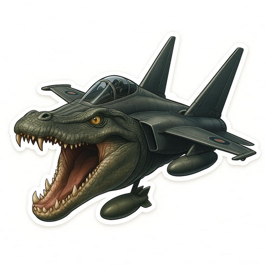 Vinyl sticker: Waterproof Bombardino Crocodilo Sticker for Laptop Wall Car Window Bumper Decal Truck Auto Water Bottle – Jet Fighter Crocodile Nose Art Hybrid with Bomb 4in