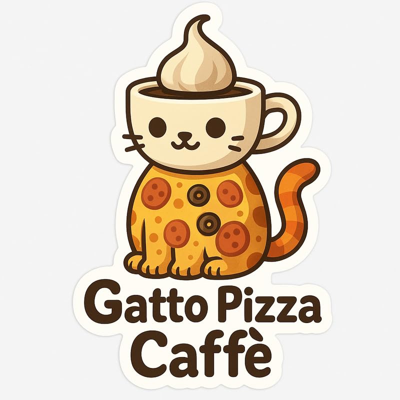 Vinyl sticker: Laptop Wall Car Window Bumper Sticker Decal Truck Waterproof Auto Water Bottle Gatto Pizza Caffè Cute Cat Pizza Coffee Cup Funny Food Hybrid Vinyl Art