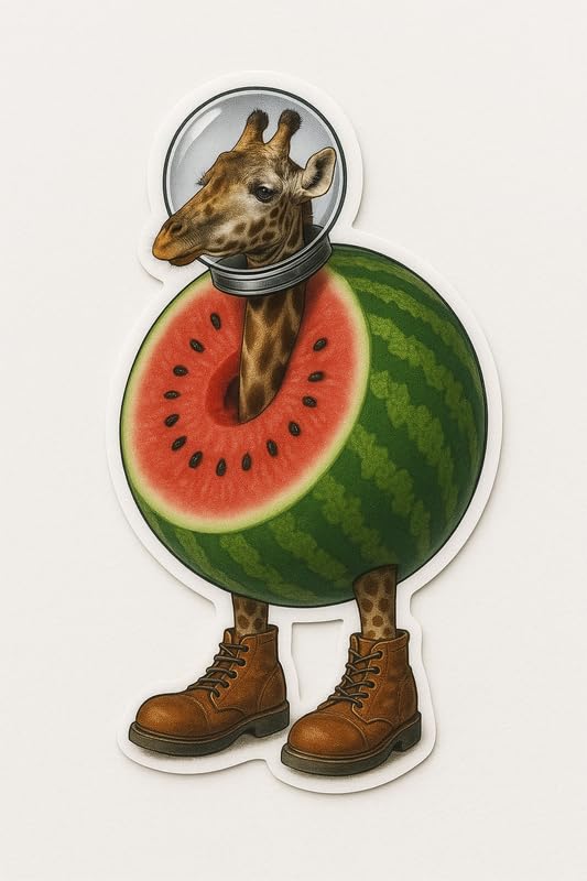 Vinyl sticker: Funny Waterproof Giraffe Watermelon Meme Sticker for Laptop Wall Car Window Bumper Decal Truck Auto Water Bottle with Realistic Animal Fruit Fusion