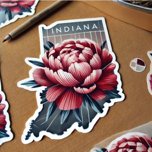 Vinyl sticker: Peony Indiana State Flower Vinyl Sticker for Laptop, Wall, Car, Window, Bumper, Decal, Truck, Waterproof, Auto, Water Bottle. Variation 5 (6)