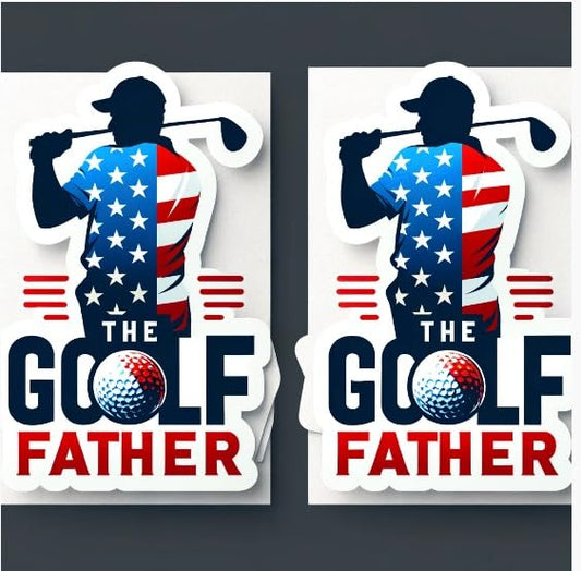 Vinyl sticker: "The Golf Father" USA Flag Decal - Patriotic Golfer Silhouette Sticker for Car, Window, Laptop, Bumper, Colorful and Waterproof. "The Golf Father", Now Adorned with The Patriotic Colors. (6)