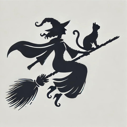 Vinyl sticker: Halloween Witch Wears a Pointed hat and Cat Silhouette Sticker for Laptop, Wall, Car, Window, Bumper, Waterproof Vinyl Decal for Trucks and Water Bottles (4)