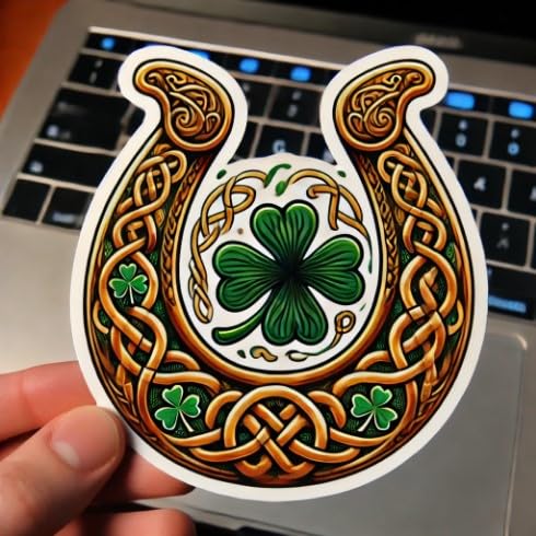 Vinyl sticker: Celtic Horseshoe Shamrocks Laptop Wall Car Window Bumper Sticker Decal Truck Waterproof Auto Water Bottle (6)