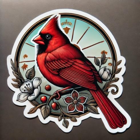 Vinyl sticker: Red Cardinal Indiana State Bird Vinyl Sticker for Laptop, Wall, Car, Window, Bumper, Decal, Truck, Waterproof, Auto, Water Bottle. Variation 3